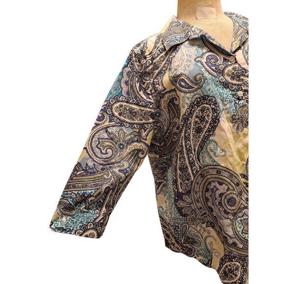 Chico's No Iron Top Shirt Women 3 US XL Button Up Paisley Preppy Classic Office - Picture 2 of 13